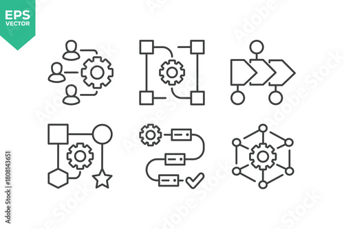 Set Of Workflow Icons. Outline Symbols Elements Collection.