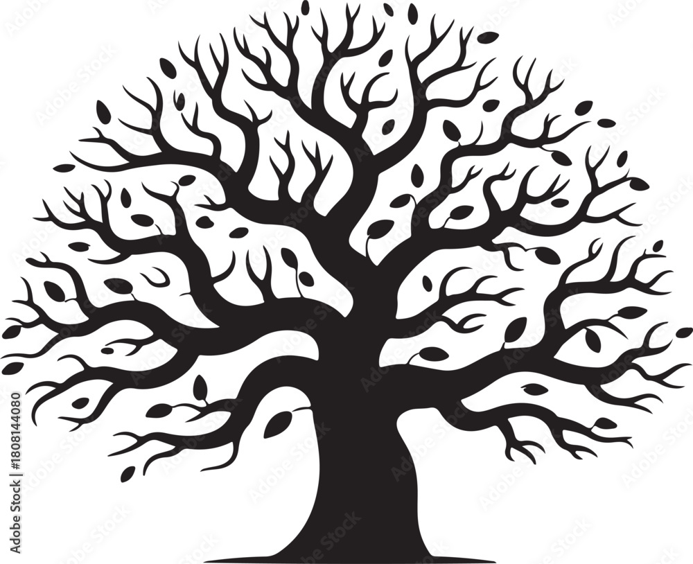 Fototapeta premium Stylized tree silhouette with leaves