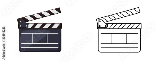 Realistic color and black and white drawing of an open film clapperboard for cinema and video production vector illustration isolated on white background