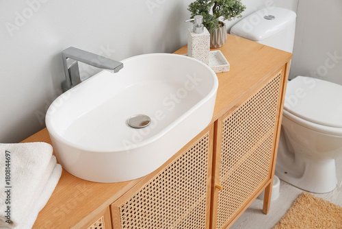 Sink with towels, soap and ...