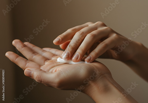 Hands applying cream skincare routine