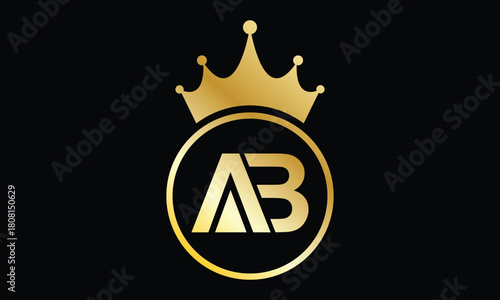 abstract creative golden AB crown letter logo design.