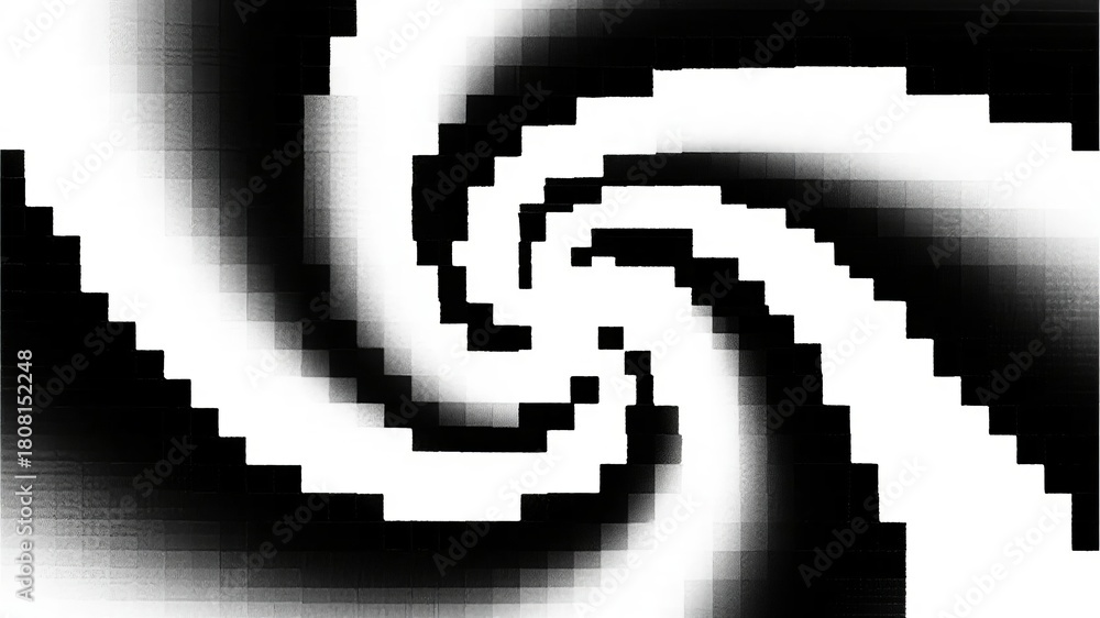 Fototapeta premium Black and white pixelated spiral pattern with smooth gradient transitions