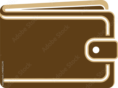 A straightforward graphic depiction of a closed brown wallet, featuring a simple snap button closure, designed to represent financial security, personal savings, and everyday monetary transactions