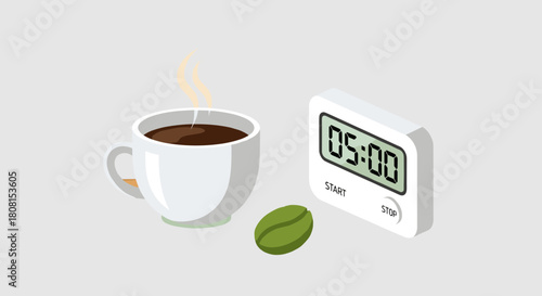 Perfect five-minute brew: Enjoying a fresh cup of coffee, brewed to perfection with a timer, showcasing the art of coffee making and the ideal brewing time