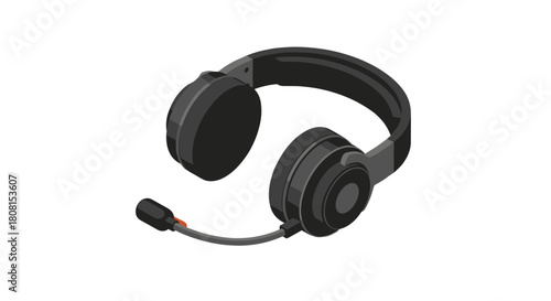 Sleek isometric headset with microphone for clear communication, perfect for gaming, online meetings, and customer service support solutions