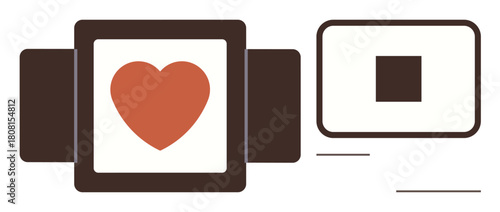 Abstract design with a centered heart inside a framed square and a nearby solid square shape. Ideal for love, balance, connection, creativity, harmony, design thinking, simple flat metaphor