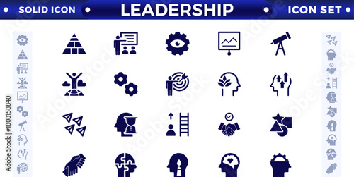 Leadership solid Icons set. Vector illustration in modern solid style of management icons: leader, delegation, control, responsibility, and more. Pictograms and infographics.