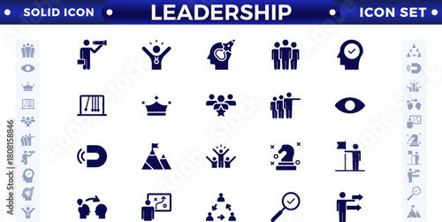 Leadership solid Icons set. Vector illustration in modern solid style of management icons: leader, delegation, control, responsibility, and more. Pictograms and infographics.