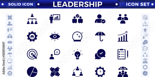 Leadership solid Icons set. Vector illustration in modern solid style of management icons: leader, delegation, control, responsibility, and more. Pictograms and infographics.