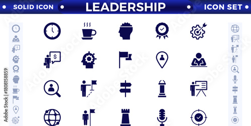 Leadership solid Icons set. Vector illustration in modern solid style of management icons: leader, delegation, control, responsibility, and more. Pictograms and infographics.