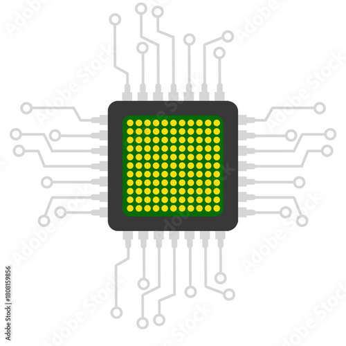 Processor Chip Ball Grid Array Green Microchip Component Illustration