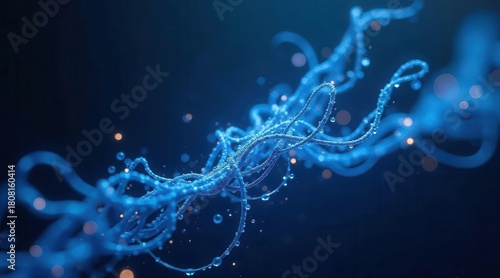 Abstract Blue Water Droplets on Intertwined Filaments, a Deep Ocean Scene of Fluid Dynamics