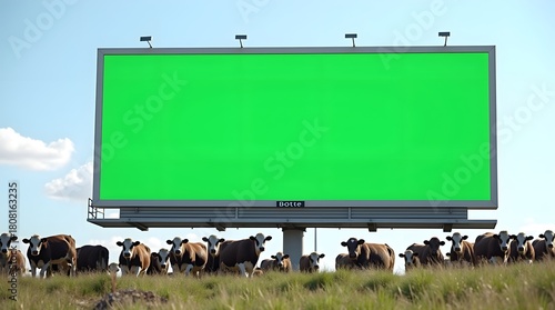 Commercial Display Mockup: Green Screen Billboard with Cattles