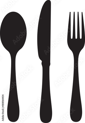 MobSpoon, knife, fork icon set, Dining silverware Silhouette