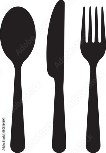 MobSpoon, knife, fork icon set, Dining silverware Silhouette