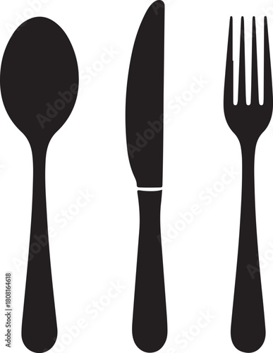 MobSpoon, knife, fork icon set, Dining silverware Silhouette