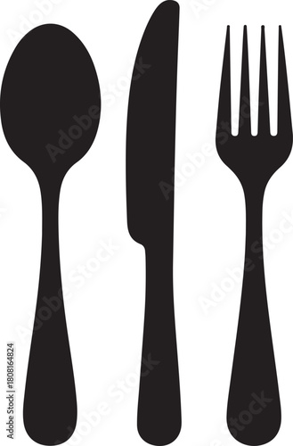 MobSpoon, knife, fork icon set, Dining silverware Silhouette