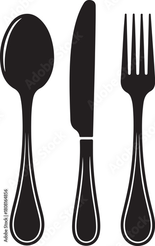 MobSpoon, knife, fork icon set, Dining silverware Silhouette