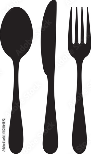 MobSpoon, knife, fork icon set, Dining silverware Silhouette