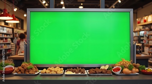 Commercial Display Mockup: Green Screen Board with Food Ornament