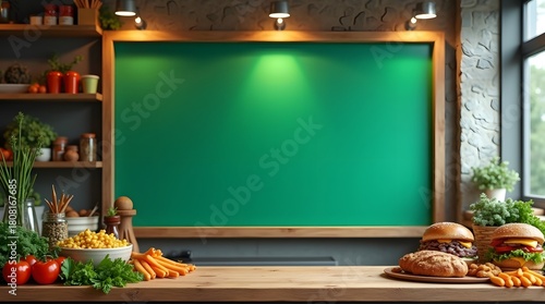 Commercial Display Mockup: Green Screen Board with Food Ornament