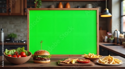 Commercial Display Mockup: Green Screen Board with Food Ornament
