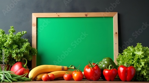 Commercial Display Mockup: Green Screen Board with Vegetables Ornament