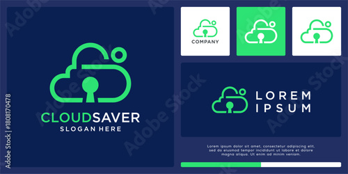 Cloud saver logo design abstract padlock shape