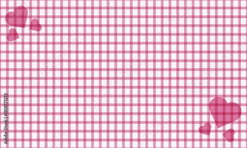 Valentine's background shows a pink plaid pattern with pink heart shapes adorning the surface