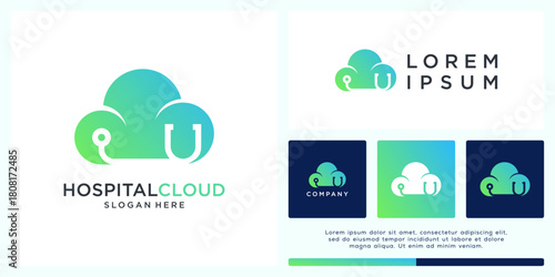 Hospital cloud logo design with stethoscope