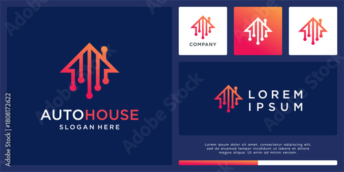 Auto digital house logo design minimalist line