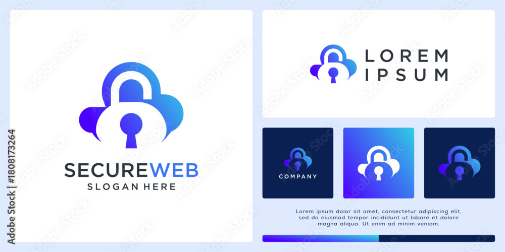 Naklejka premium Secure web cloud logo design with padlock