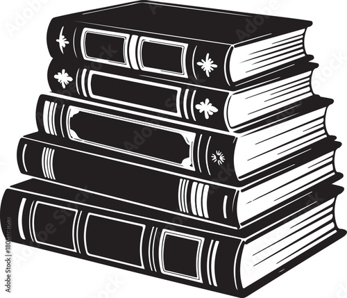 stack decorative books silhouette vector illustration