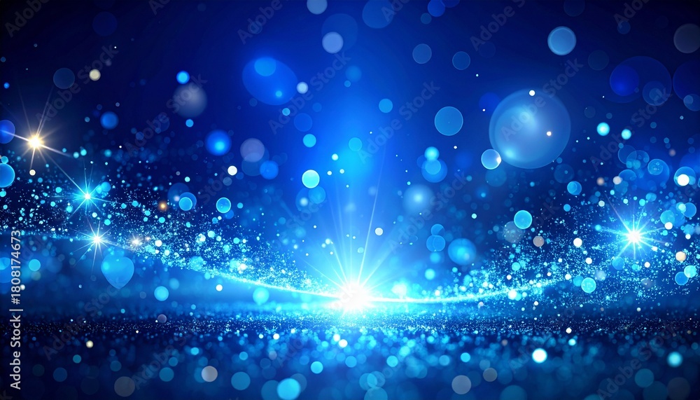 Obraz premium Vibrant blue bokeh lights and sparkling particles create a stunning futuristic backdrop, ideal for technology, science, or magical themes in your creative projects