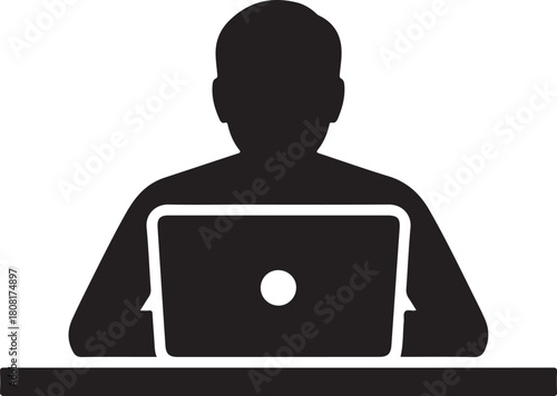 Working place at the table with a laptop. Flat work computer icon