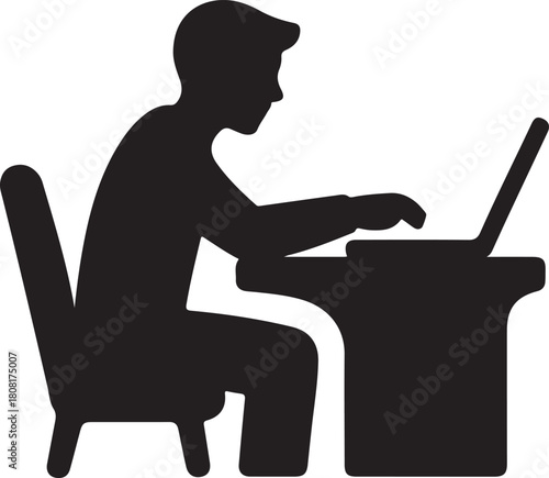 Working place at the table with a laptop. Flat work computer icon