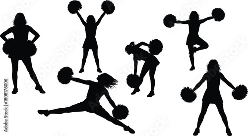 WebDynamic silhouette collection of cheerleaders performing energetic 