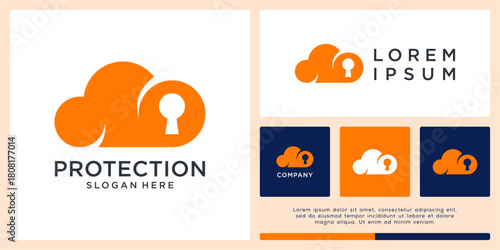 Protection cloud logo design with key hole
