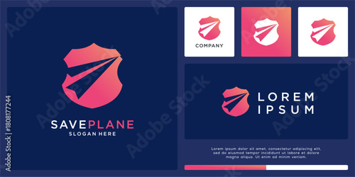  Save paper plane logo design with shield