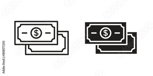 Dollar notes icon symbols. app and web UI solid and line icon, EPS10