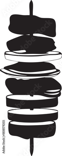 Black and white vector graphic of a shish kebab