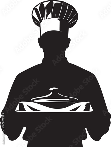Silhouette of a chef holding a platter