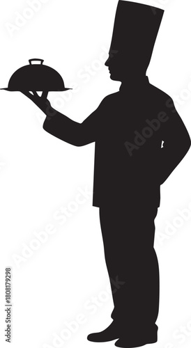 Silhouette of a chef holding a platter
