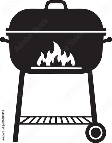 Silhouette of a charcoal grill with fire