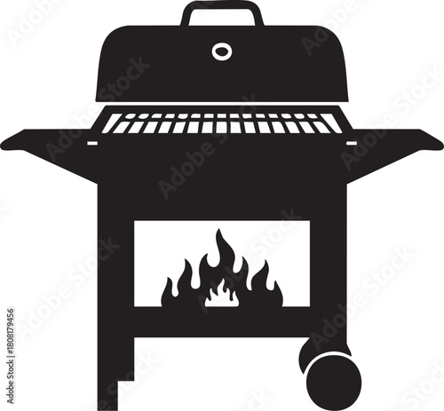 Silhouette of a charcoal grill with fire