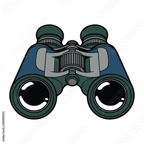 Binoculars Illustration Blue, Gray, Black, and Green Design