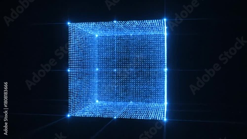 Luminescent cube of networked particles in darkness