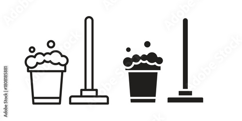 Mop cleaning icon symbols. app and web UI solid and line icon, EPS10