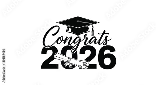 Congrats 2026 graduation design with cap and diploma